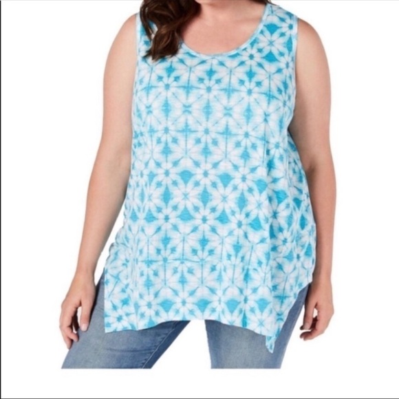 NEW Style & Co Plus Aqua Tank Top Handkerchief Hemline Scoop Neckline Plus 2X - Picture 1 of 4